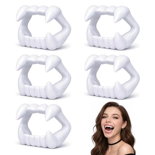 UYVPAER 5 Pezzi Denti Da Vampiro Per Bambini - Adatti Per I Bambini - Stabili E Sicuri - Denti Da Vampiro Per Maschera Di Dracula Per Halloween E Carnevale