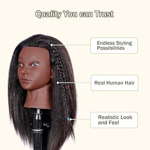 mannequin head human hair manikin head with 100 human hair cosmetology doll head for hairdresser practice braiding hair styling with table clamp stand and tools 14inch
