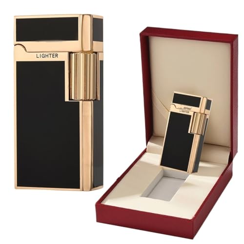 Accendino a cherosene, accendino da trincea vintage in metallo, rullo di accensione verticale laterale a conchiglia, confezione regalo (carburante non incluso)(Color:Black gold)