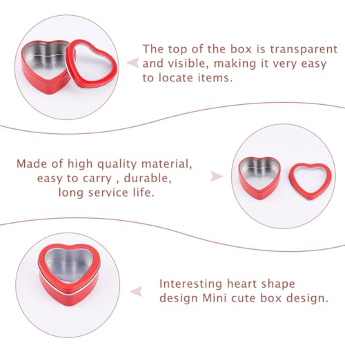 DICOSMETIC 32 Stück 60ml Klein Herzförmige Blechdosen mit Klarsichtdeckeln Herzförmige Kerzenbehälter Klein Metallboxen mit Deckel für Kerzenherstellung Süßigkeiten Geschenke Schätze, Rot