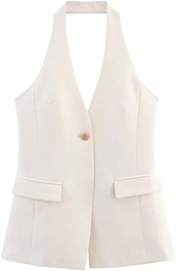 Women's Single Button V-Neck Sleeveless Vest