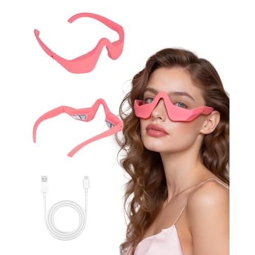 UTK Under Eye Red Light Therapy Device, 630nm Red Light Glasses for Eye Bags, Dark Circles, Puffiness, Rechargeable & 39g Ultra-Light, Gift for Women (Pink)