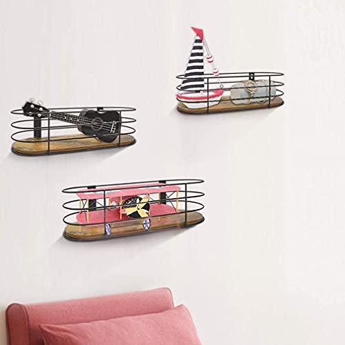 Calenzana Oval Floating Wall Shelves Set Of 3, Rustic Wood Wire Frame Hanging Shelf For Bathroom Bedroom Kitchen Living Room #TOP7