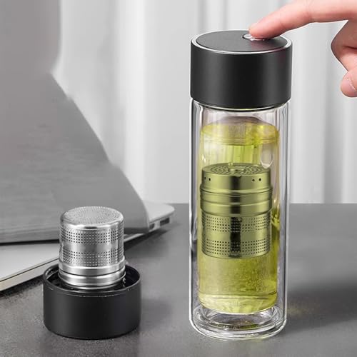 Botella de agua con filtro e infusor: termo para té de vidrio 400ml de doble capa 4
