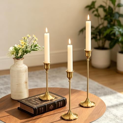 24 Pcs Gold Candlestick Holders, Vintage Metal Candle Holders Taper Candle Stands, Tall Golden Brass Tapered Candle Holder for Wedding Tables Centerpieces Decor - 4