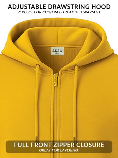 Image of ADRO Men's Regular Fit Zip-Up Hoodie for man | 320 GSM Cotton Poly Fleece Zipper Sweatshirt with Soft Fabric & Printed Hoodies