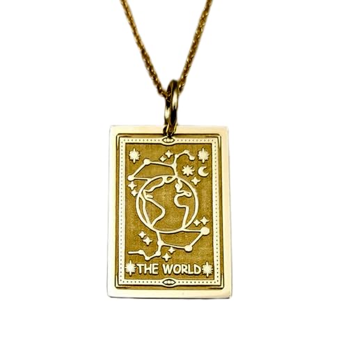 Collar de Plata la Carta del Tarot Mundo No Alérgico con Baño de Oro