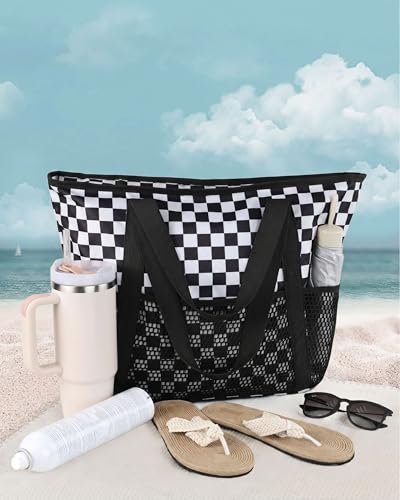 Image of HOMESPON Beach Bag Large Waterproof Sandproof Tote for Women with Zipper and Mesh Pockets