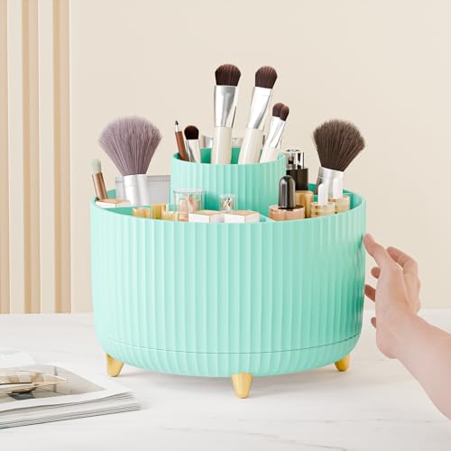 Image of fanado 360 Rotate Makeup Brush Holder Organizer, Makeup Organizers Countertop, Makeup organization and Skincare Storage for Vanity, Desktop, Bathroom (Mint Green)
