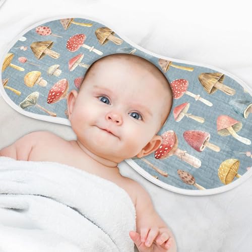 Image of Muslin Baby Burp Cloths Set of 4, Soft Absorbent Colorful Pastel Wild Mushrooms Muslin Washcloths, Bibs, Face Towel for Newborn Boys Girls, 22 x 11 Inch