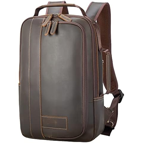 Masa Kawa Leather 15.6" Laptop Backpack for Men Convertible Briefcase Backpacks Expandable Vintage Business Work Travel Rucksack Daypack, Brown Cover