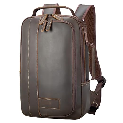 Masa Kawa Leather 15.6" Laptop Backpack for Men Convertible Briefcase Backpacks School Bookbag Expandable Vintage Business Work Travel Rucksack Daypack, Brown