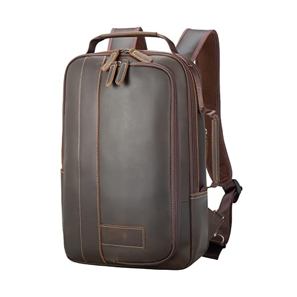 Masa Kawa Leather 15.6" Laptop Backpack for Men Convertible Briefcase Backpacks Expandable Vintage Business Work Travel Rucksack Daypack, Brown