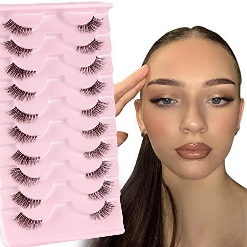 Parriparri Pestañas Postizas Naturales Medias Pestañas Postizas Banda Tranparente Wispy Pestañas Ojo De Gato 10 Pares Cat Eye Lashes Suave Half Lashes