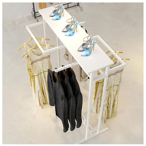 Heavy Duty Pipe Clothes Rack, Clothing Display Stand for Boutiques/Retail Shops/Home Storage, Clothing Store Modern Garment Rack with Shelf, Free Standing Metal Garment Rack Suit Shirt display stand