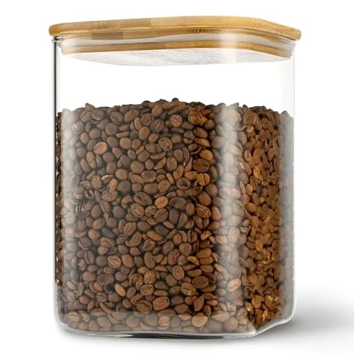 D2scrma 122oz Airtight Glass Square Storage Canister with Bamboo Lid Set of 1 (3600ml) Gallon Glass Jars Large Kitchen Canister for Sugar, Flour, Cookies and Coffee beans (‎with Black Lable)