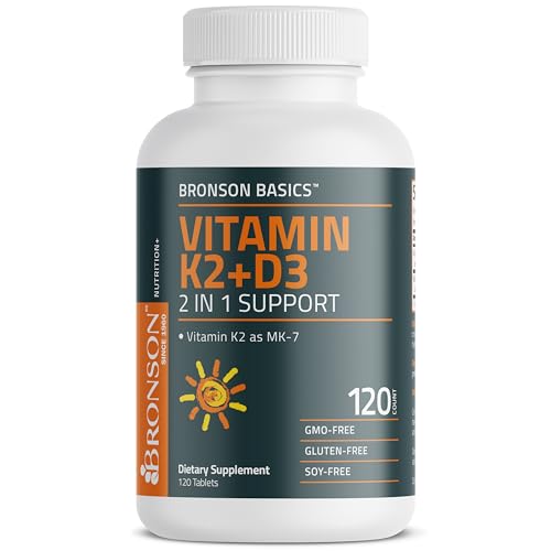 Bronson Vitamin K2 D3 (MK7) Supplement Non-GMO Formula Vitamin D3 5000IU (125 mcg) & 90 mcg K2 MK-7, Easy to Swallow D & K Complex, 120 Tablets - Image 6
