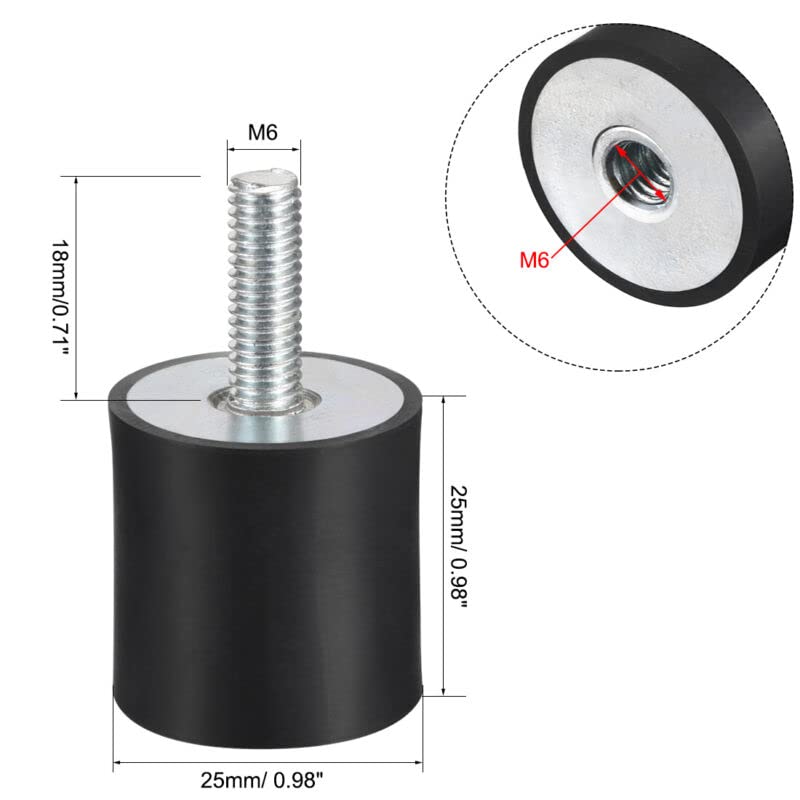 Tool parts M6 Thread Male Female Rubber Mounts - Vibration Isolators - 25mm x 25mm