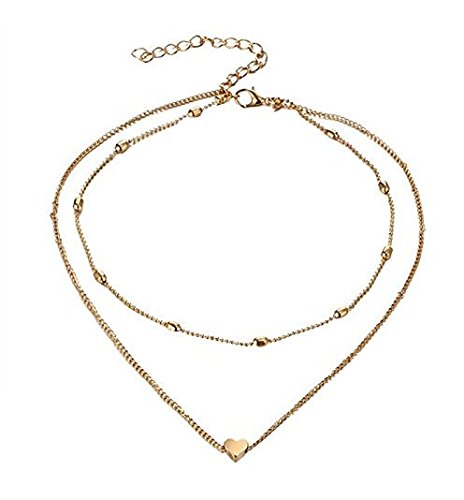 yssabout collar gargantilla multi-filo de mujer con colgante de corazón, metal, Silver, as Description Style B
