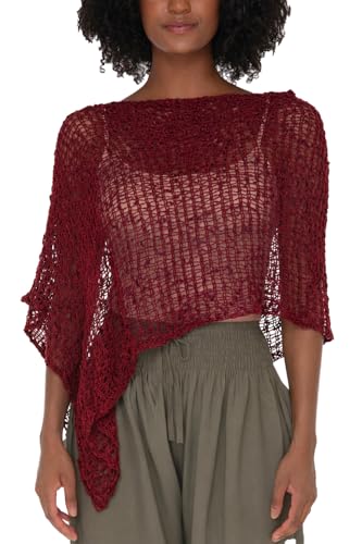 Image of SHU-SHI Summer Ponchos For Women Lightweight Sheer Popcorn Knit Sweater Cape Pullover