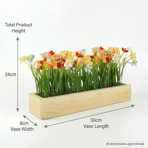 Image of Dekorly Artificial Grass Lily Arrangement with Wooden Planter (24 CM) | Premium Realistic Floral Decor for Table & Living Room | Stylish Indoor Decor for Living Room
