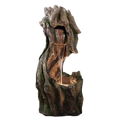 Teamson Home Forest-Inspired Cascade Water Fountain Outdoor Garden–LED Light with Built-in Electric Pump & Simple Setup, Gray