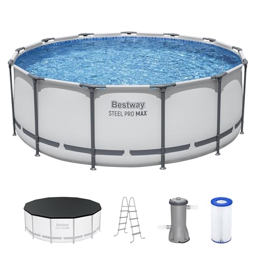 Bestway Steel Pro MAX 13' x 48' Above Ground Pool, Round Metal Frame Outdoor Swimming Pool Set with Filter Pump, Ladder, and Cover, Gray