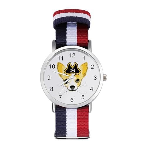 Chihuahua Dog Pirates Relojes con correa de nailon, elegante reloj analógico de cuarzo para hombres y mujeres