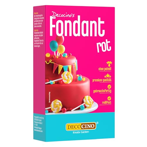 Decocino Fondant Rot – 250 g – ideal zum Verzieren von Kuchen, Torten, Cupcakes – Palmölfrei & Laktosefrei