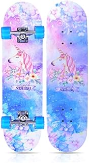 Skateboards for Girls Beginners Kids Teens Adults Women,31''x8'',7-Layer Maple,Double Kick Concave,Fascinating Cool,Solid&Durable Gift (Pink)