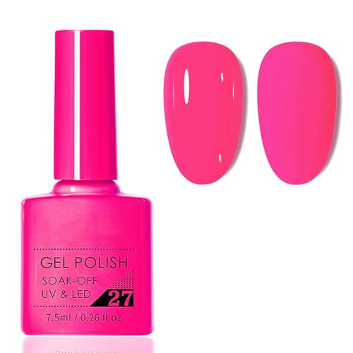 Neon Pink Gel Nail Polish - Hot Pink Nail Varnish - Summer Color Bright Pin/k Quick Dry Gel Polish - UV/LED Lamp Needed Long Lasting Colorful Home DIY Nail Art Gifts for Women