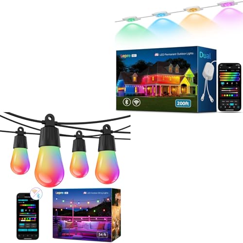 Lepro Bundle - ZB1 Outdoor String Lights 50ft & EE1 Permanent Outdoor Lights 200ft