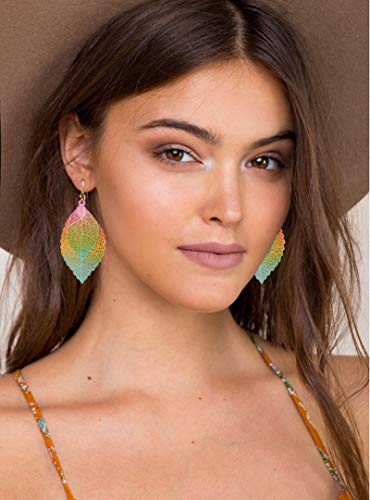 ATIMIGO 6 Pairs Metal Leaf Boho Dangle Earrings Colorful Pendant Drop Hook Statement Earrings Set for Women2