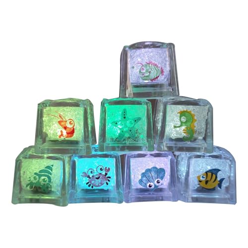 Genikeer Cubitos Hielo Con Luces, Cubos De Hielo Led, Cubos Luminosos Baño, Cubos De Agua De Baño Iluminados Con Patrón Marino Para Niños, Familiares, Amigos, Hogar