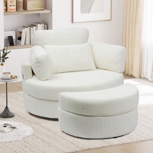 Sillón Giratorio Oversized Blanco con Otomán miniatura 1
