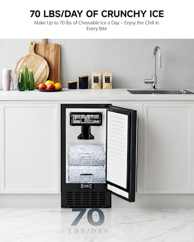 Image of EUHOMY Under Counter Nugget Ice Maker Machine, 70Lbs /Day, Bulit-in Freestanding Ice Maker with Double Ice Baskets, Self-Cleaning & 24H Timer Ice Machine, for Home Use(Black)