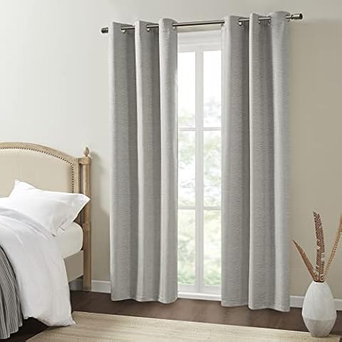 Beautyrest Rocky Total Blackout Window Curtain Set of 2, Solid Texuture Design with Magnetic Closure and Grommet Top Easy to Hang, Fits up to 1.25" Diameter Rod, 42" x 84", Grey Cover