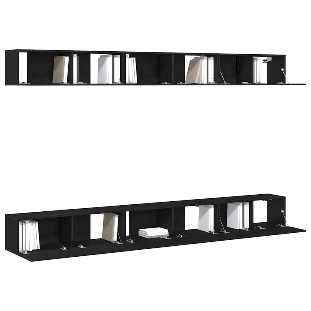 TV-Schrankset Wandmontiert, Schwarz Eichen-Optik Holzwerkstoff, Modernes Media-Center mit Stauraum für Wohnzimmer, 100x30x30 cm