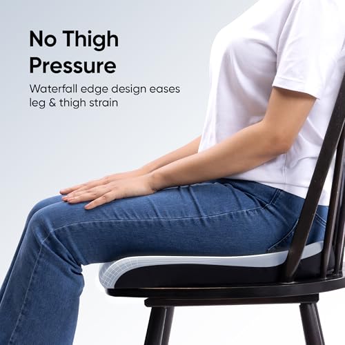 Image of Frido Cloud Seat Cushion with High-Density Memory Foam | Tailbone & Thighs Support Pillow | Washable Stretch Cover | Anti-Slip Base | Portable Handle | Ideal for Office, Car & Home Chairs, Pebble Grey