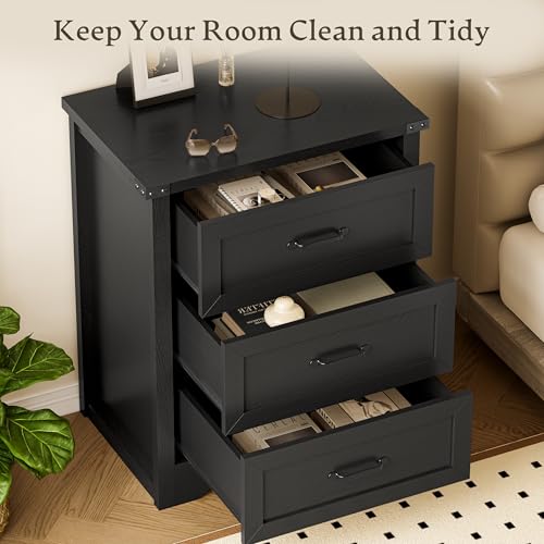 Image of BORNOON 3-Drawer Dresser for Bedroom, Small Wooden Chest of Drawers with Metal Handles, Narrow Storage Cabinet with Anti-Tipping Design, Sturdy Dresser Organizer for Closet, Living Room, Entryway