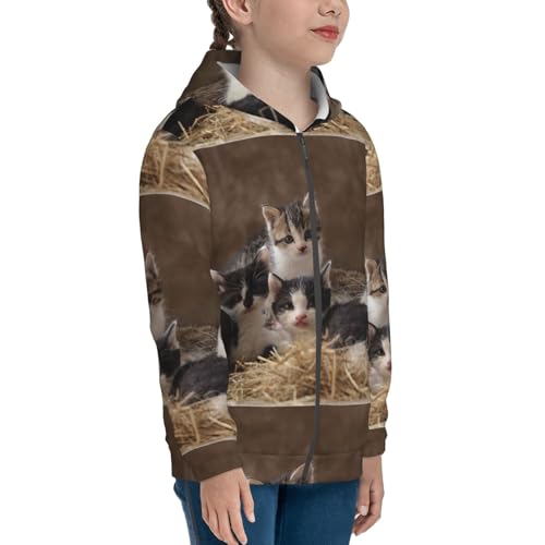 Cat Family Kids Pullover Hoodies Boys Zip Up Sweatshirts Girls Athletic Clothes with Pocket4