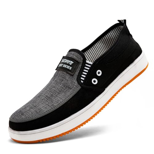 Men's Slip-Resistant Breathable Canvas Loafers - Lightweight Slip-On Casual Boat Shoes Fishing Walking Driving All-Season Low-Cut Wear-Resistant Footwear