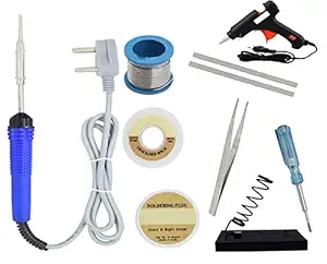 Aldeco Soldering Iron Kit, (9 in 1) Full Set 25W 110V Soldering Welding Iron Kit With Soldering iron, Wire, Flux, Wik, Stand, Glue Gun with 2 sticks,Tweezer, Tester
