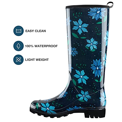 HISEA Women's Rain Boots Fashion Waterproof Garden Shoes Colorful Printed Rubber Boots Anti-Slipping Rainboots for Ladies with Comfort Insole Tall Knee High Outdoor Rain Shoes3