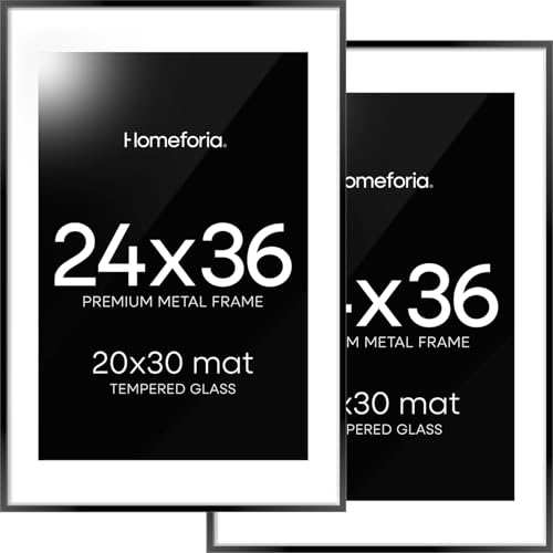 Homeforia 24x36 Picture Frame Set (Matte Black, 20x30 Mat)