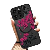 OOK Case for iPhone 12 Pro Max 6.7 Inch (Compatible with MagSafe) Floral Flowers Design Translucent Phone Cover Soft TPU + Hard PC Anti-Scratch Shockproof Magnetic Cute Case for Women - Hot Pink