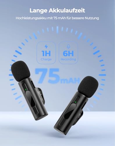 Kabelloses Lavalier-Mikrofon mit KI-Tonverbesserung, Einfach zu Bedienen Ideal für Live-Streaming, Videoaufnahmen und Interviews im Innen- oder Außenbereich Perfekt für YouTube TikTok und Vlog Schwarz