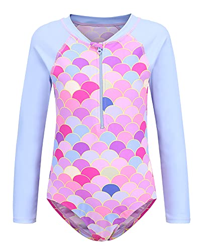 Image of Girls One Piece Rash Guard Long Sleeve Swimsuits for Girls UPF 50+ Sun Protection Bathing Suits 3-16 Years