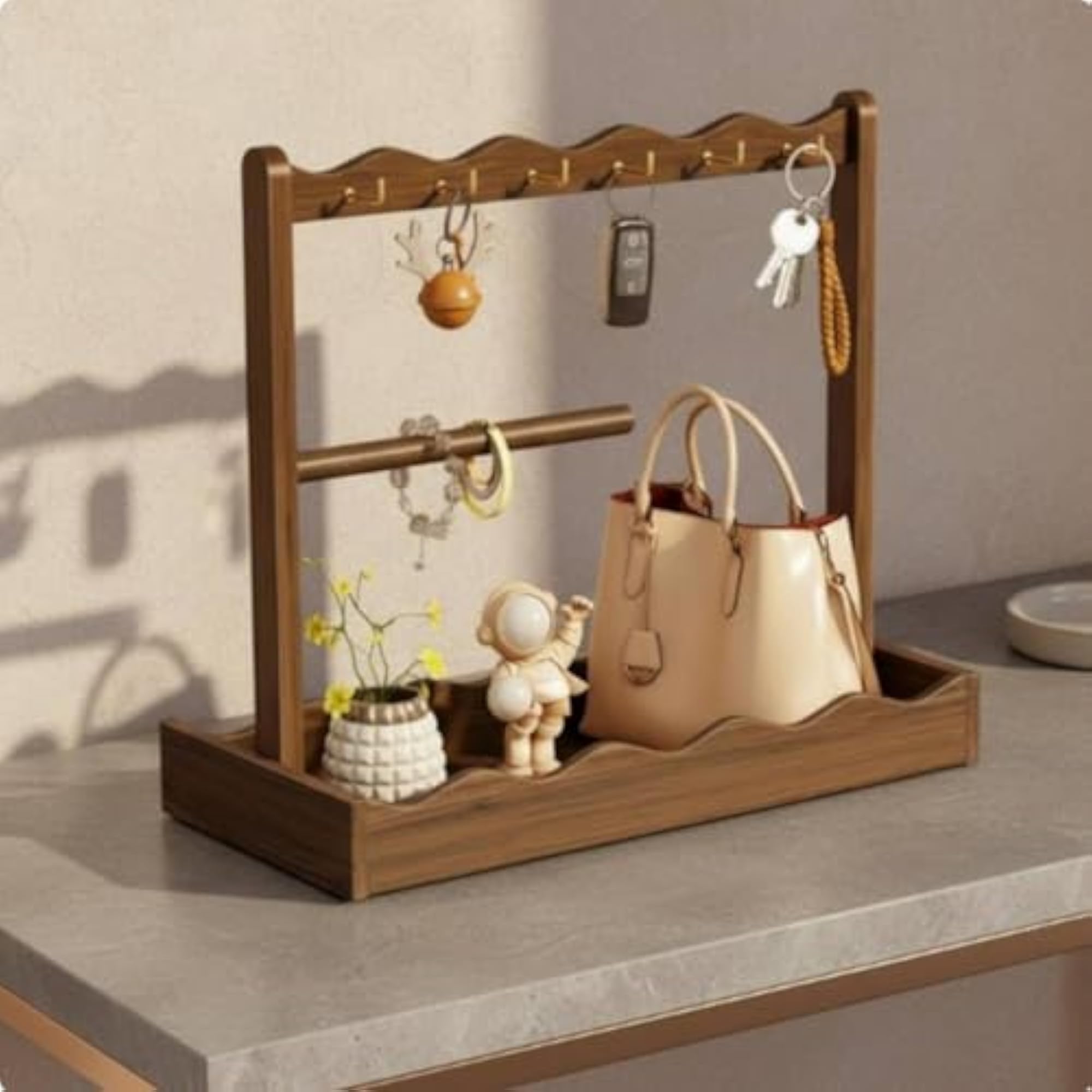 Decorative Design Entryway Table Organizer Tray, Solid Wood