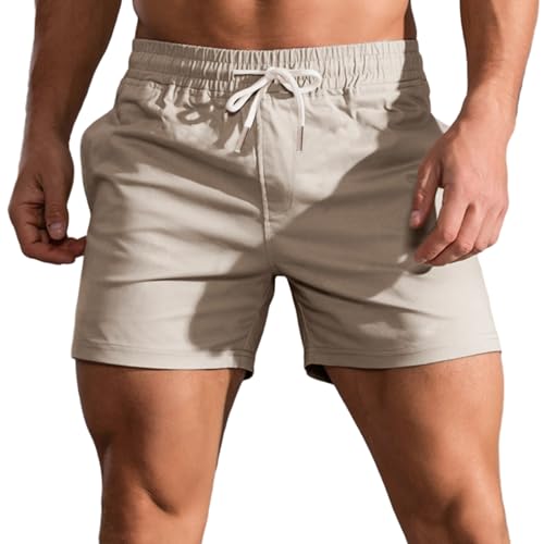 Oymyakon Men's 5 Inch Shorts Cotton Casual Shorts Summer Classic Fit Elastic Waist Workout Short with Pockets